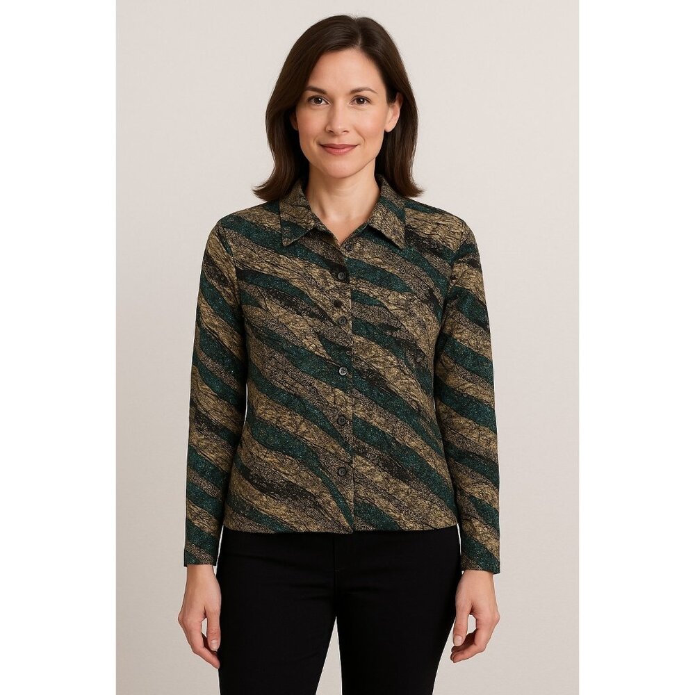 Studio Connection Petite Vintage Button Up blouse Size 6P Shoulder Pads